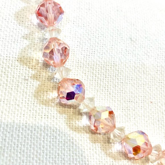 Vintage 1950s 50s Light Pink Crystal Choker Necklace Size XS S - Picture 7 of 10